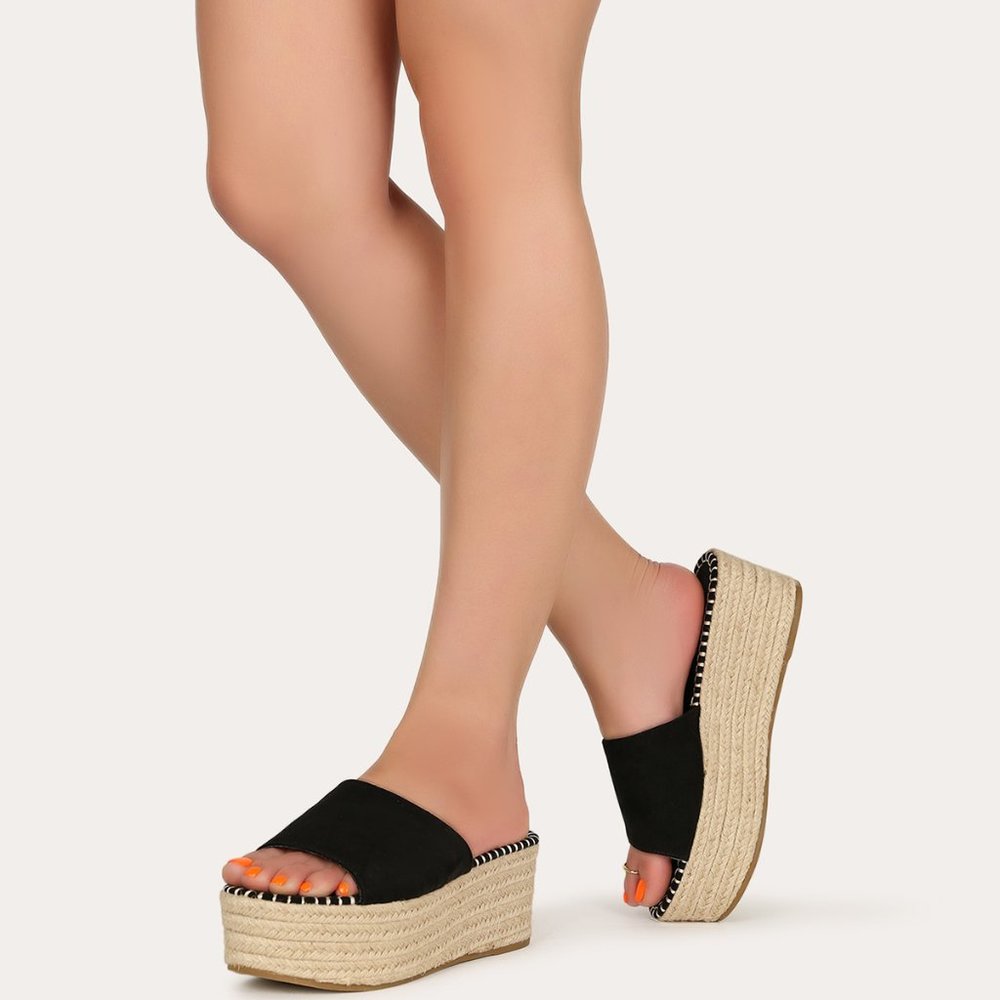 HP💃 Open Toe Espadrille Slide Sandals Wedge Heel - Picture 5 of 5